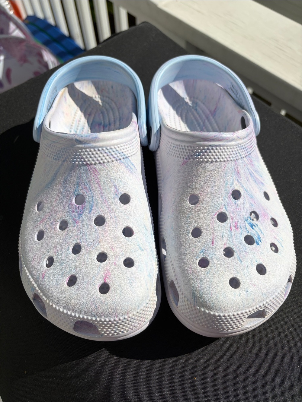 CROCS Tie-Dye Clogs - White with Light Blue & Pink Accents